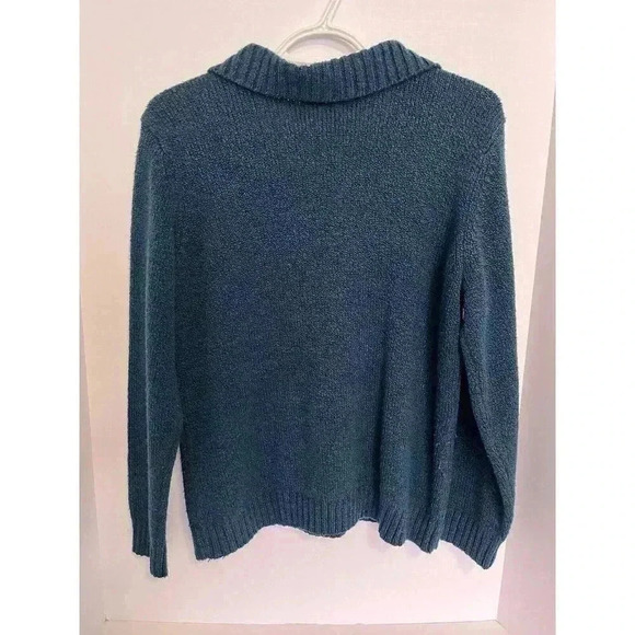 🧶 Karen Scott Dark Teal/Green Collared Button-Up Textured Sweater - Picture 4 of 11